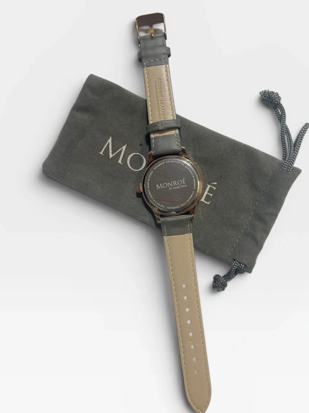 Monroe by Maestro Classic Rose Gold Gray Leather Watch Minimalist